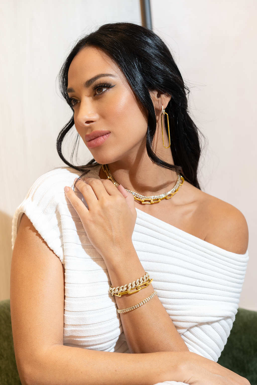 Paperclip Drop CZ Pave Huggie Earrings-1