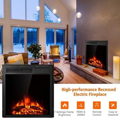 22.5 Inch Electric Fireplace Insert Freestanding and Recessed Heater-2