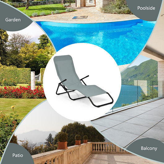 2 Pieces Folding Portable Patio Chaise Lounger with Rocking Design-Light Green-3