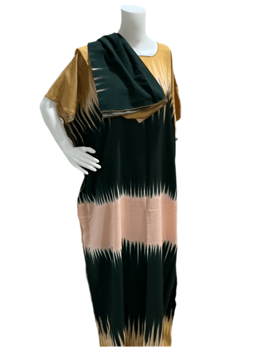 Women’s fashion print long dresses with scarf headbands ,dera - OMBA M&M COLLECTION LLC