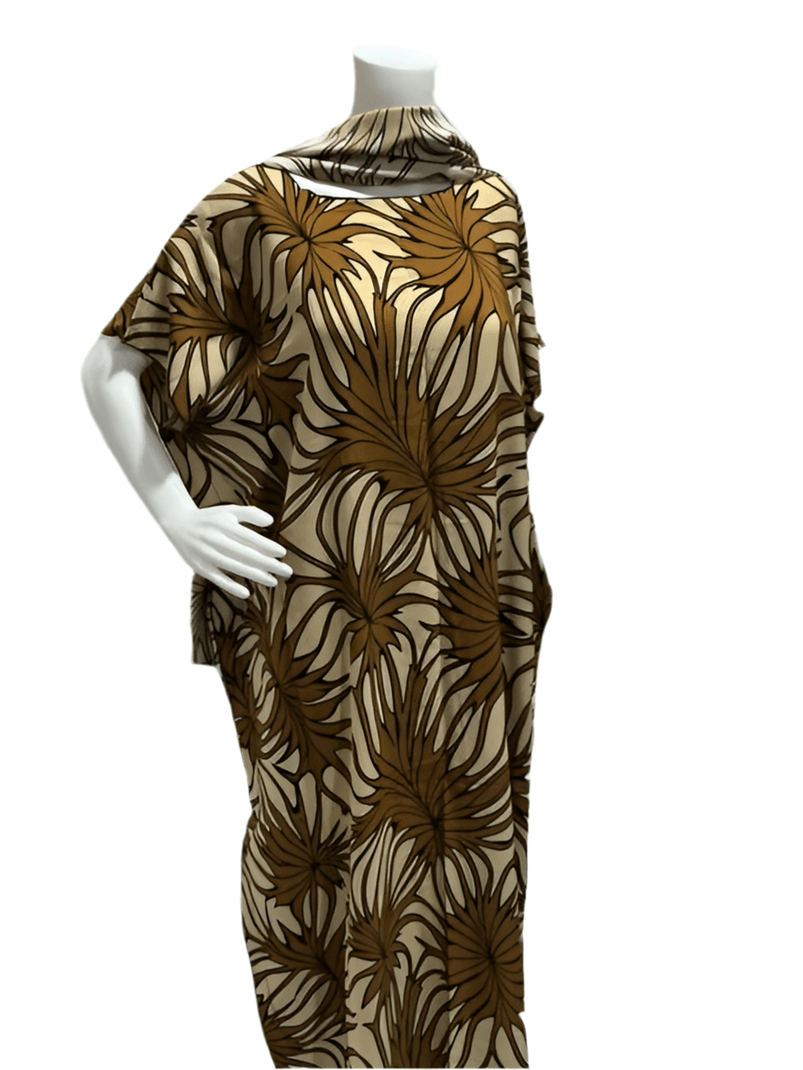 Women’s fashion print long dresses with scarf headbands ,dera - OMBA M&M COLLECTION LLC