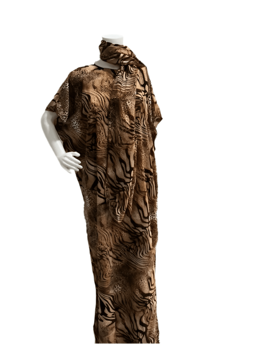 Women’s fashion print long dresses with scarf headbands ,dera - OMBA M&M COLLECTION LLC
