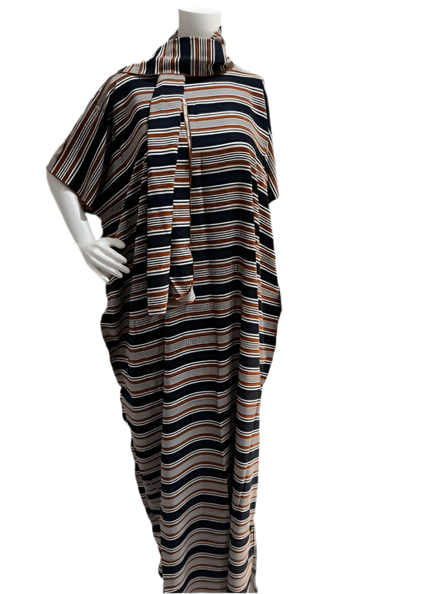 Women’s fashion print long dresses with scarf headbands ,dera - OMBA M&M COLLECTION LLC