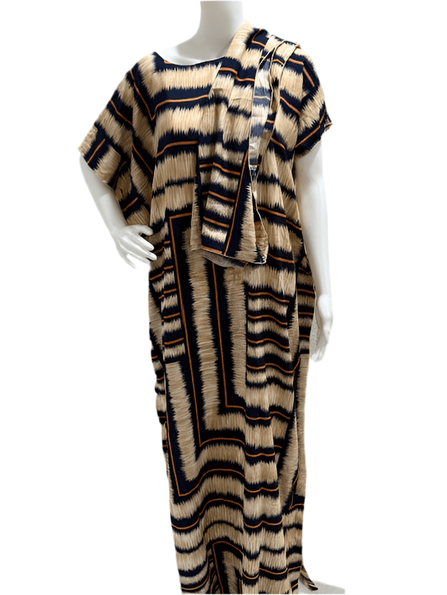 Women’s fashion print long dresses with scarf headbands ,dera - OMBA M&M COLLECTION LLC