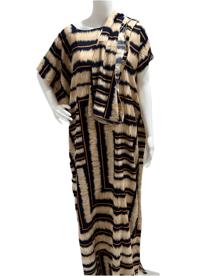 Women’s fashion print long dresses with scarf headbands ,dera - OMBA M&M COLLECTION LLC