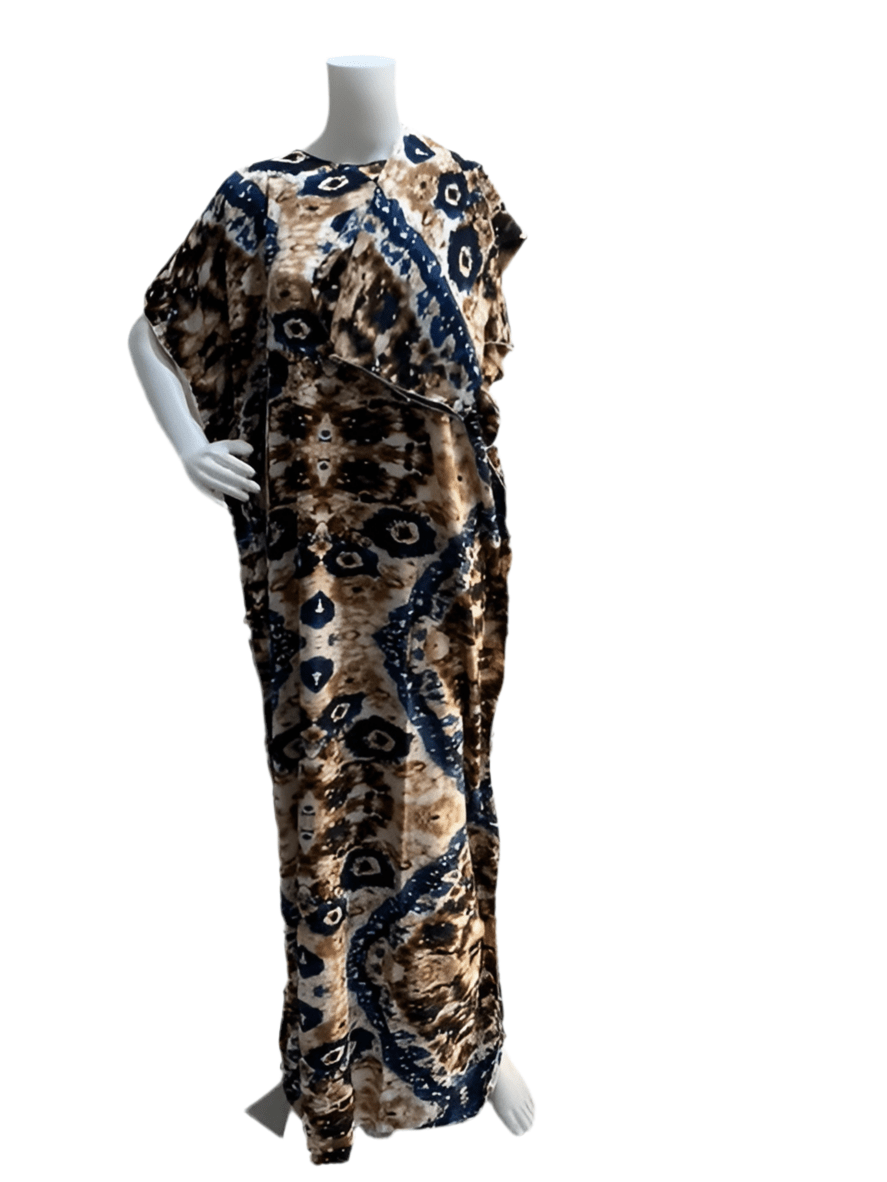 Women’s fashion print long dresses with scarf headbands ,dera - OMBA M&M COLLECTION LLC
