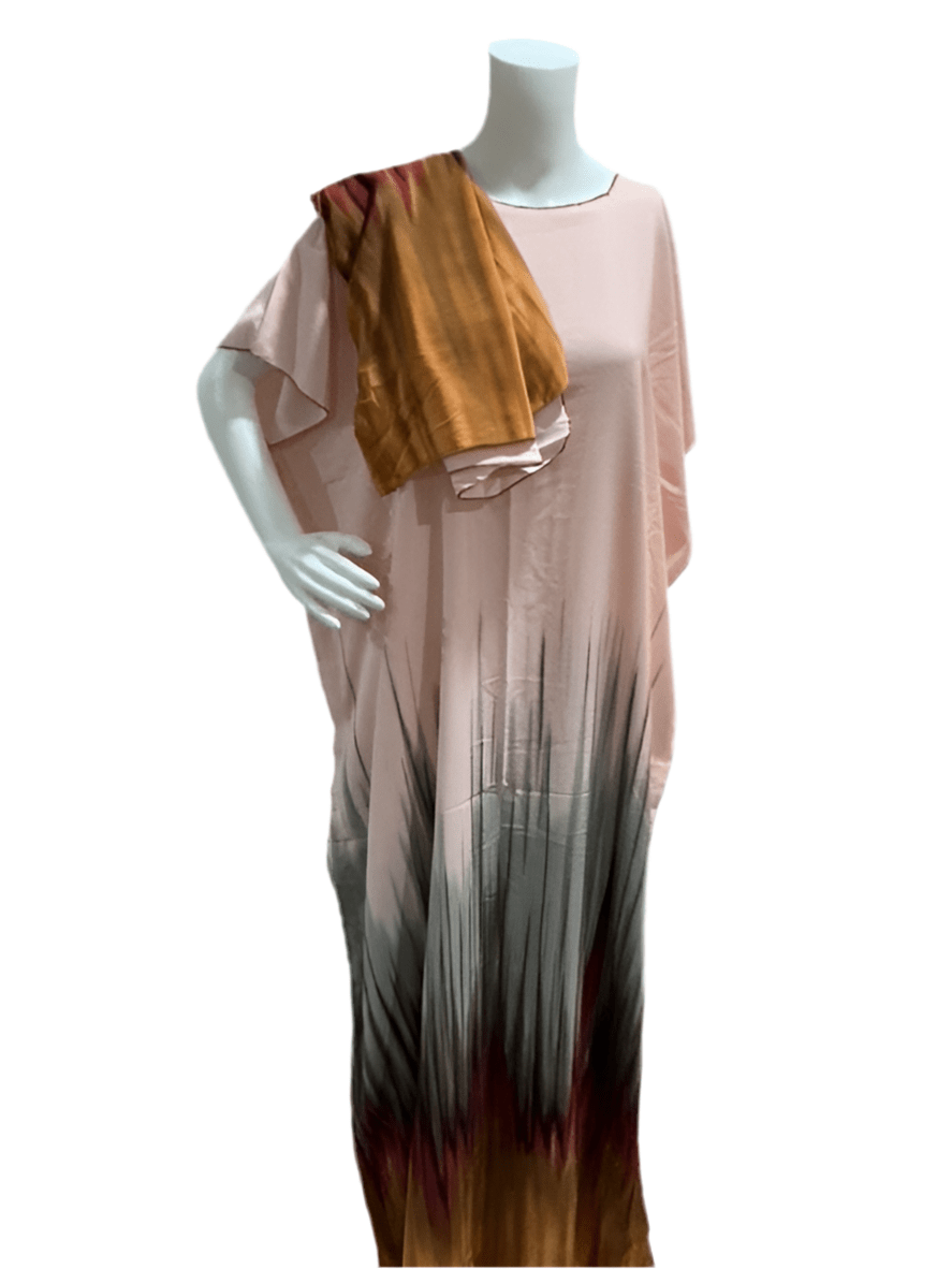 Women’s fashion print long dresses with scarf headbands ,dera - OMBA M&M COLLECTION LLC