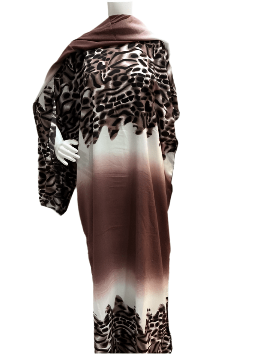 Women’s fashion print long dresses with scarf headbands ,dera - OMBA M&M COLLECTION LLC