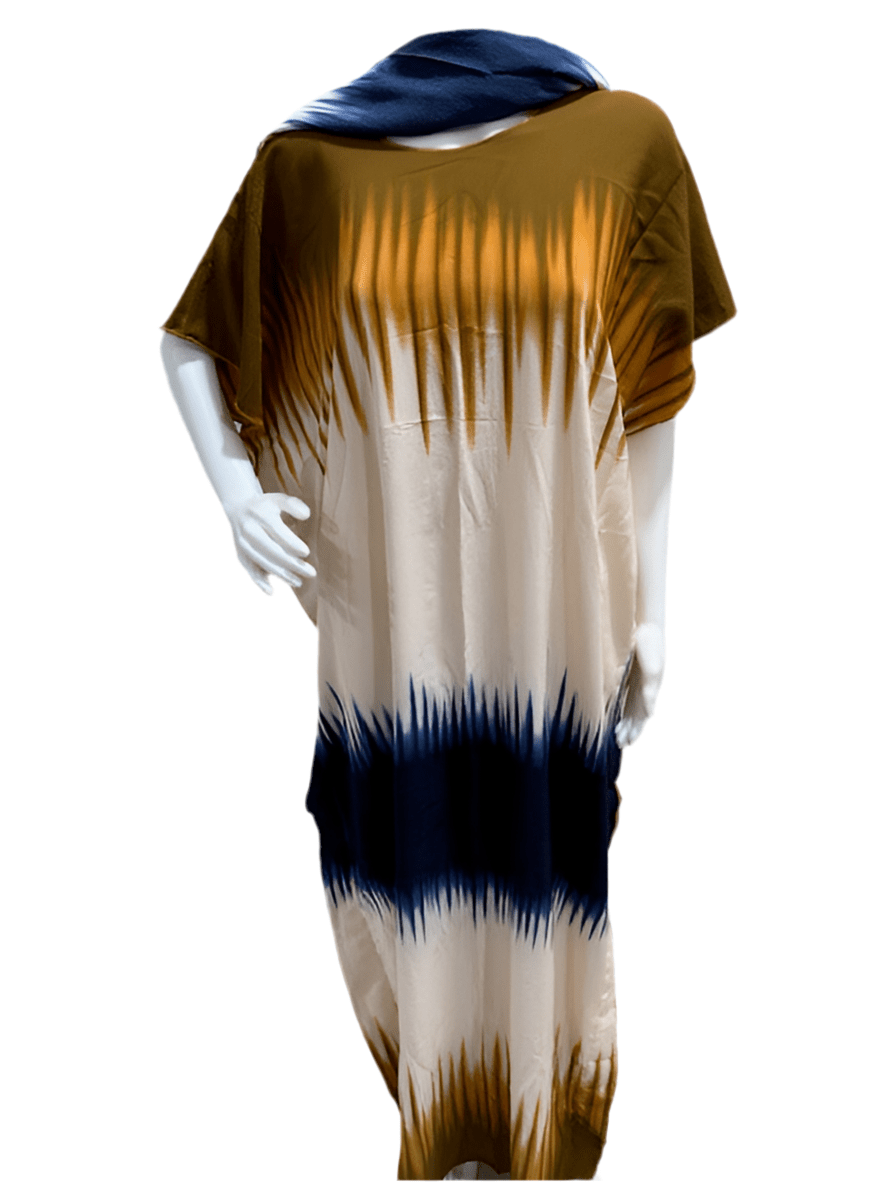 Women’s fashion print long dresses with scarf headbands ,dera - OMBA M&M COLLECTION LLC