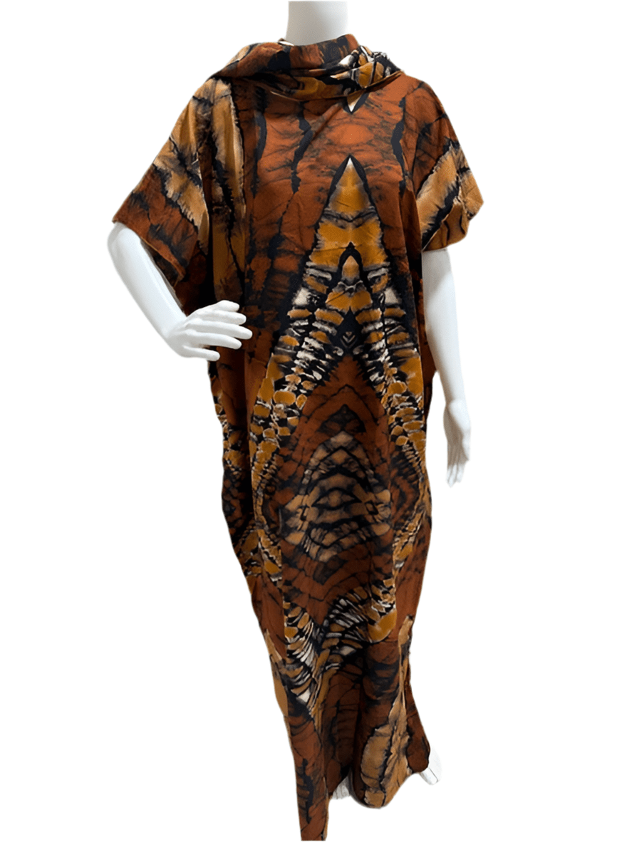 Women’s fashion print long dresses with scarf headbands ,dera - OMBA M&M COLLECTION LLC
