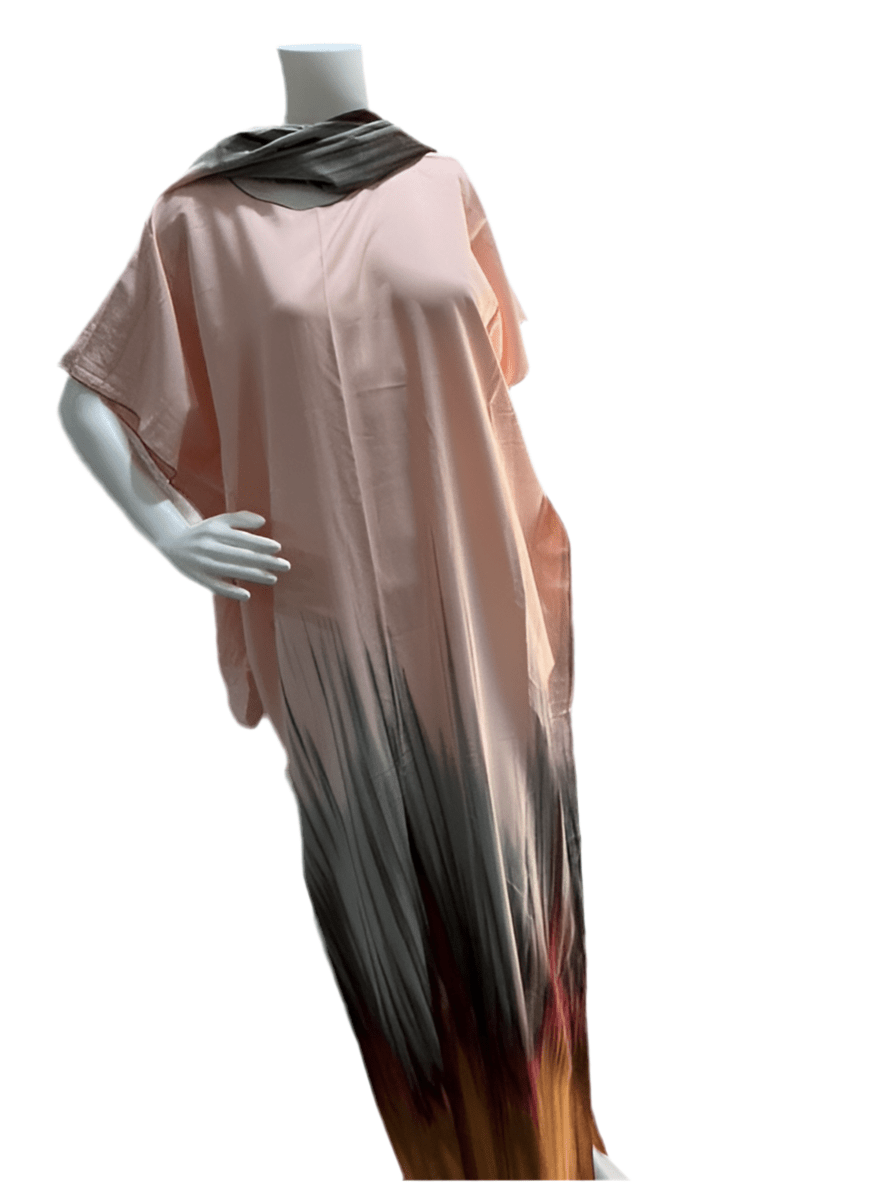 Women’s fashion print long dresses with scarf headbands ,dera - OMBA M&M COLLECTION LLC