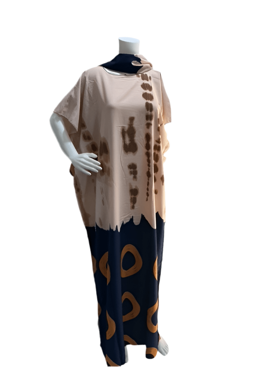 Women’s fashion print long dresses with scarf headbands ,dera - OMBA M&M COLLECTION LLC