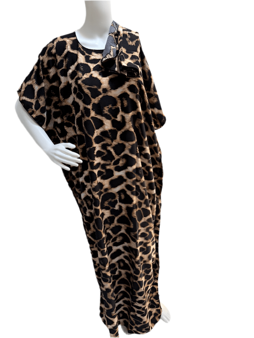 Women’s fashion print long dresses with scarf headbands ,dera - OMBA M&M COLLECTION LLC