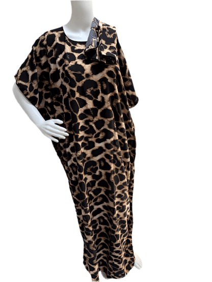 Women’s fashion print long dresses with scarf headbands ,dera - OMBA M&M COLLECTION LLC