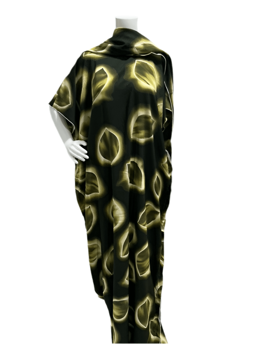 Women’s fashion print long dresses with scarf headbands ,dera - OMBA M&M COLLECTION LLC