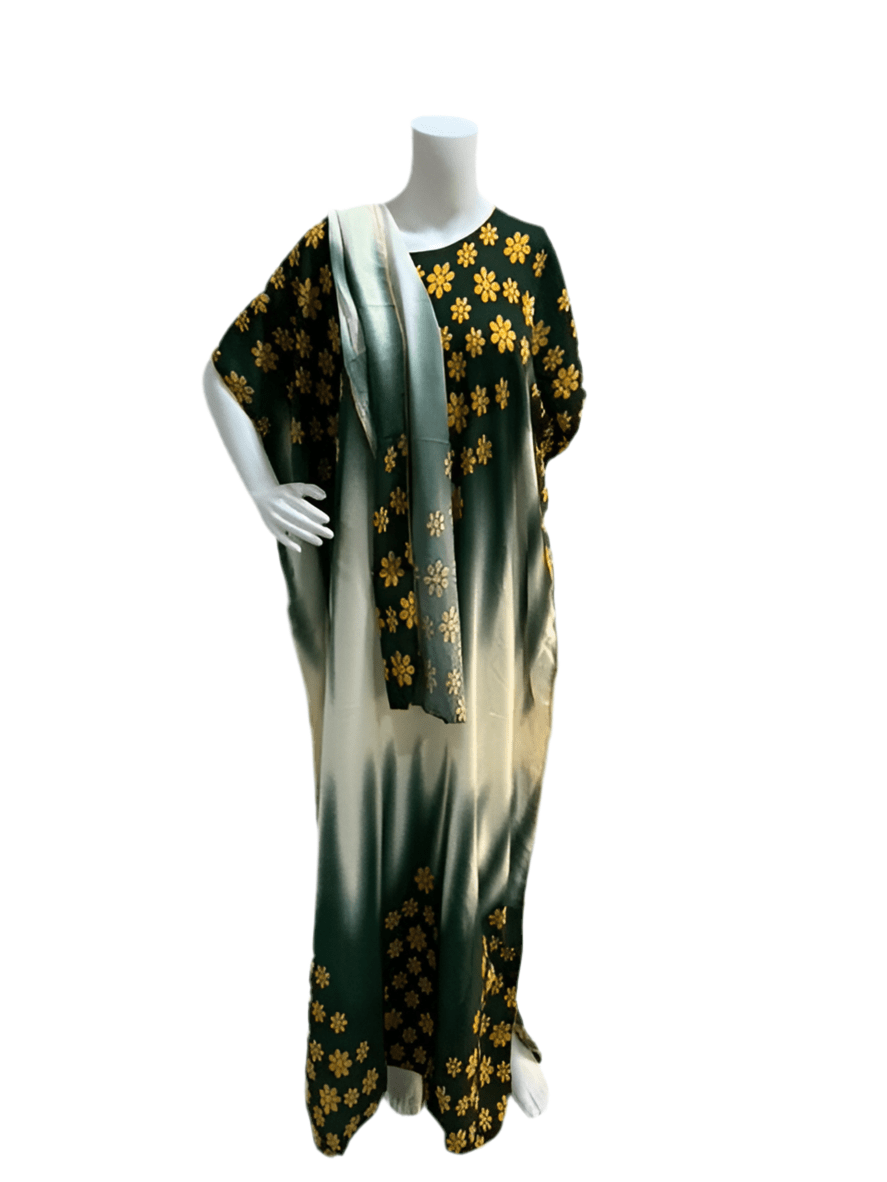 Women’s fashion print long dresses with scarf headbands ,dera - OMBA M&M COLLECTION LLC