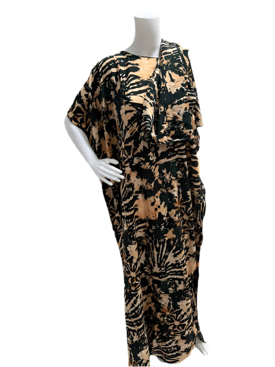 Women’s fashion print long dresses with scarf headbands ,dera - OMBA M&M COLLECTION LLC