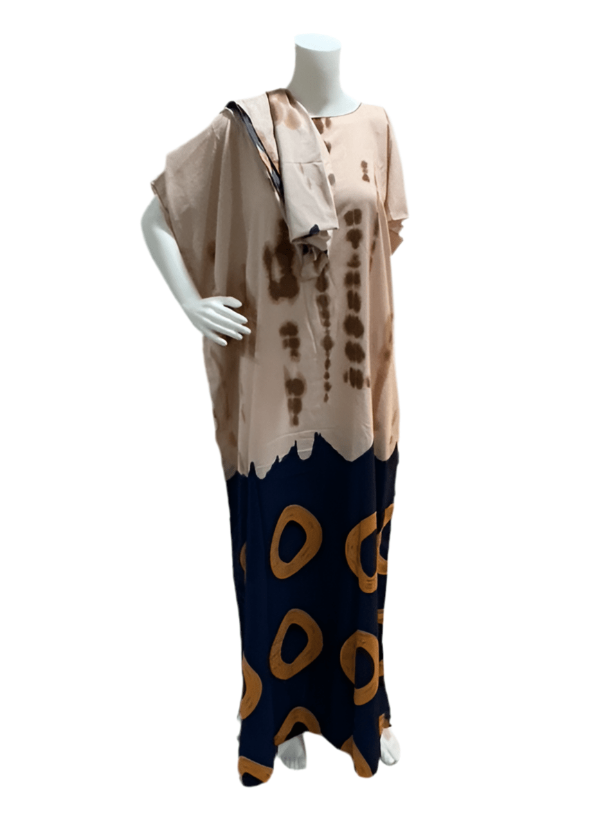 Women’s fashion print long dresses with scarf headbands ,dera - OMBA M&M COLLECTION LLC