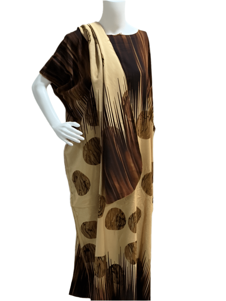 Women’s fashion print long dresses with scarf headbands ,dera - OMBA M&M COLLECTION LLC