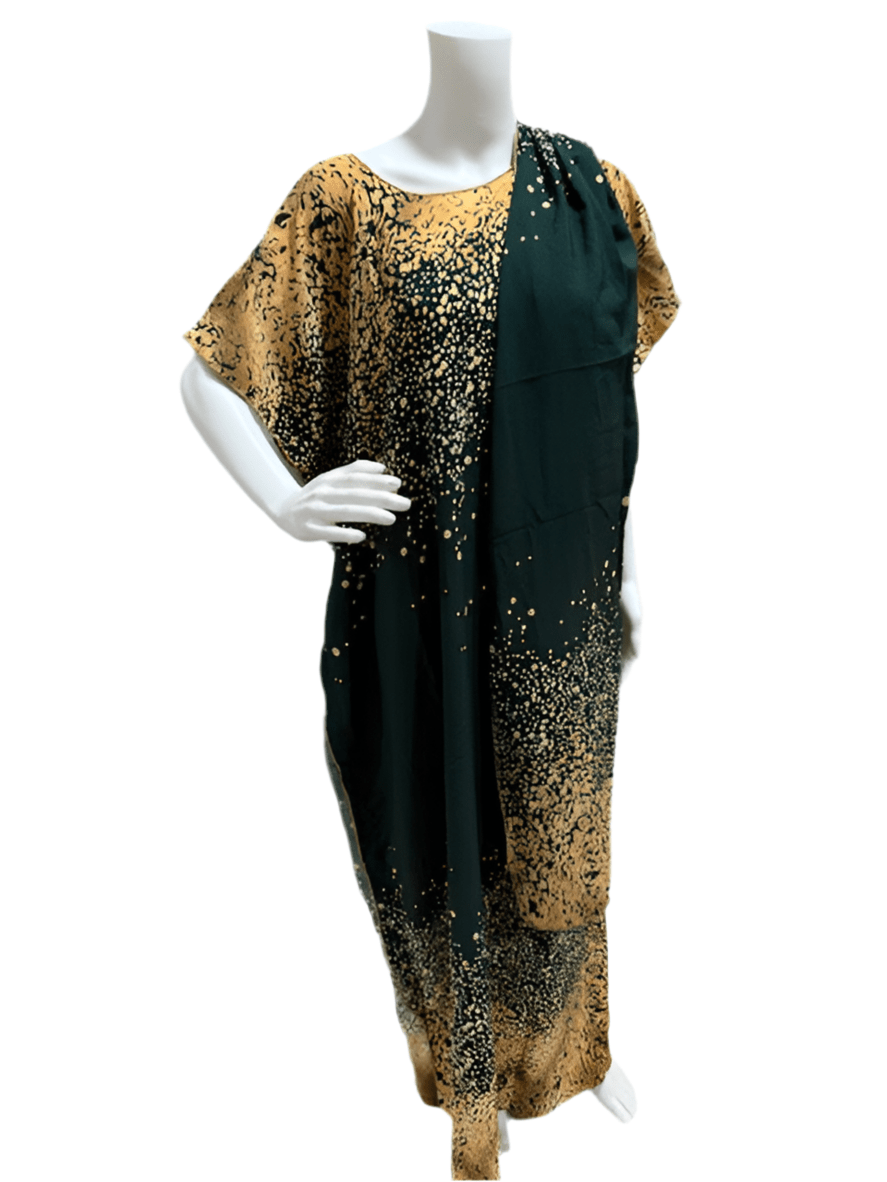 Women’s fashion print long dresses with scarf headbands ,dera - OMBA M&M COLLECTION LLC