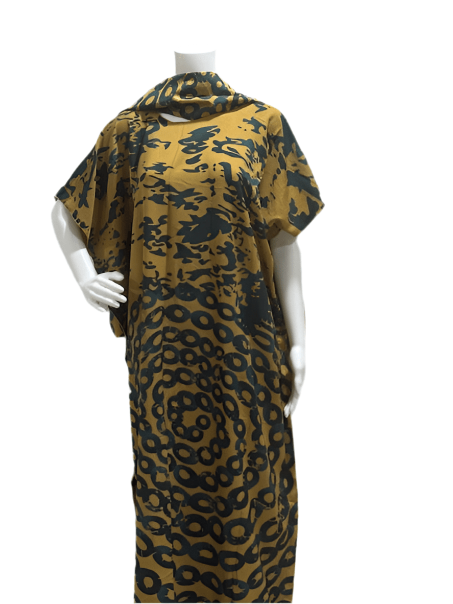 Women’s fashion print long dresses with scarf headbands ,dera - OMBA M&M COLLECTION LLC