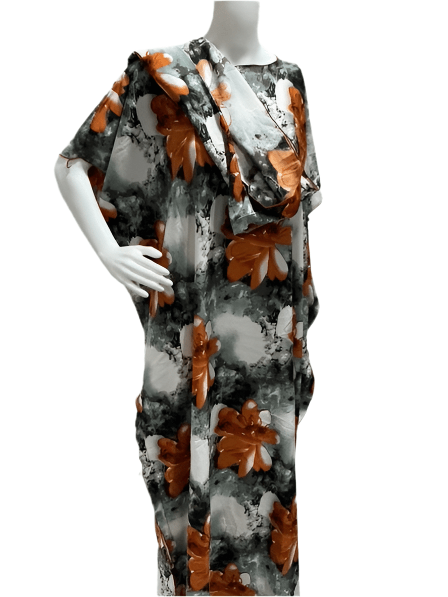 Women’s fashion print long dresses with scarf headbands ,dera - OMBA M&M COLLECTION LLC