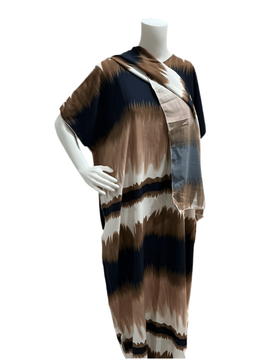 Women’s fashion print long dresses with scarf headbands ,dera - OMBA M&M COLLECTION LLC