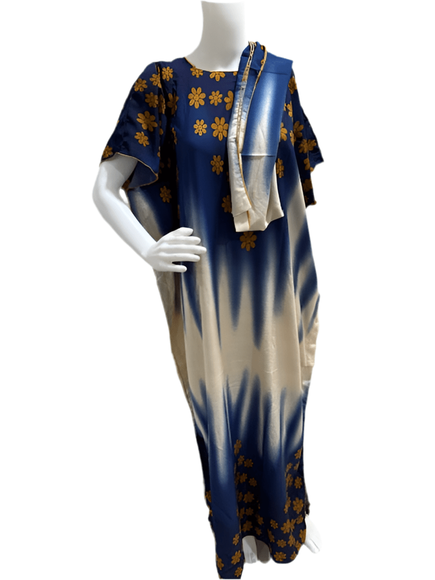 Women’s fashion print long dresses with scarf headbands ,dera - OMBA M&M COLLECTION LLC