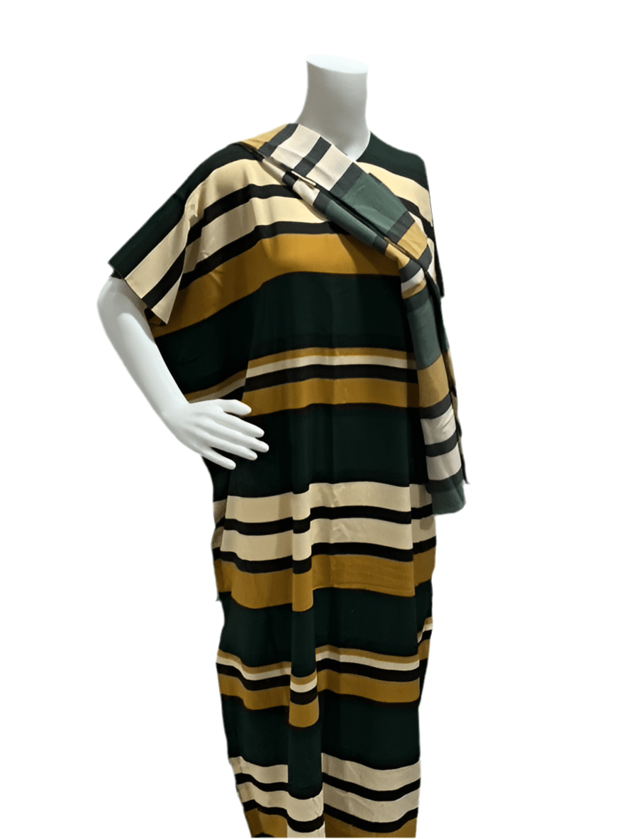 Women’s fashion print long dresses with scarf headbands ,dera - OMBA M&M COLLECTION LLC