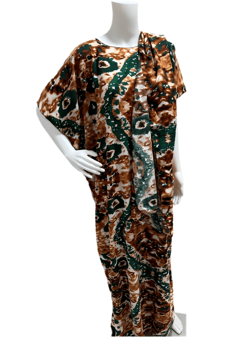 Women’s fashion print long dresses with scarf headbands ,dera - OMBA M&M COLLECTION LLC