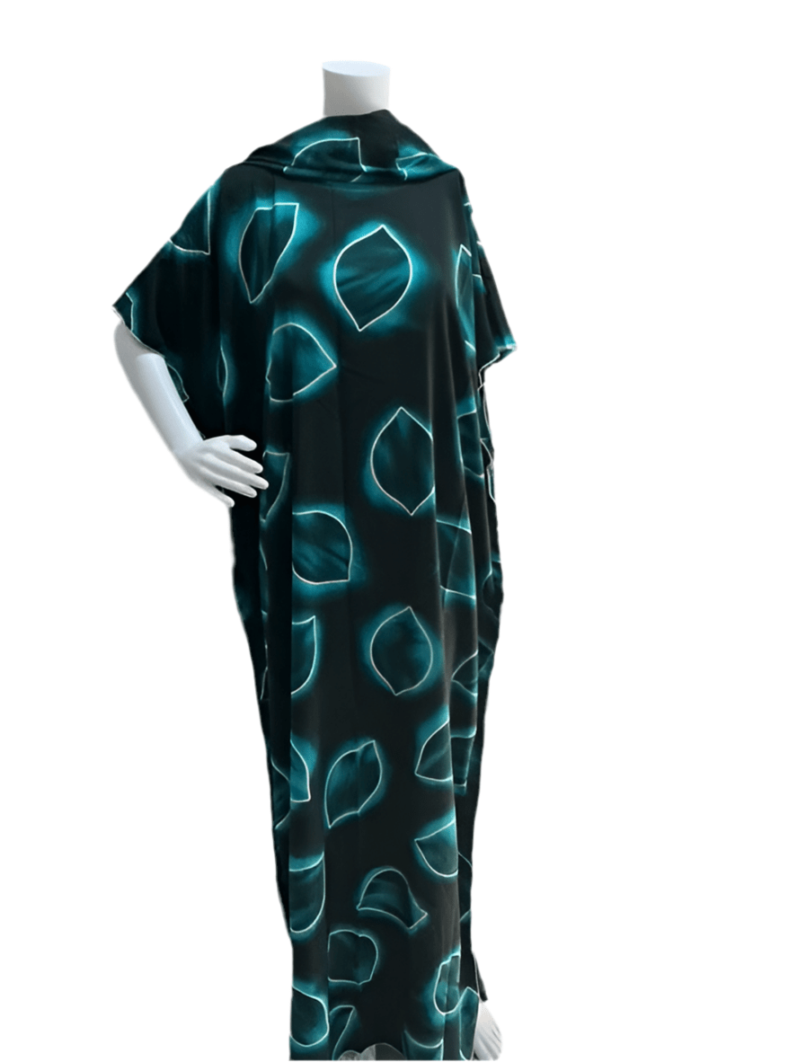 Women’s fashion print long dresses with scarf headbands ,dera - OMBA M&M COLLECTION LLC