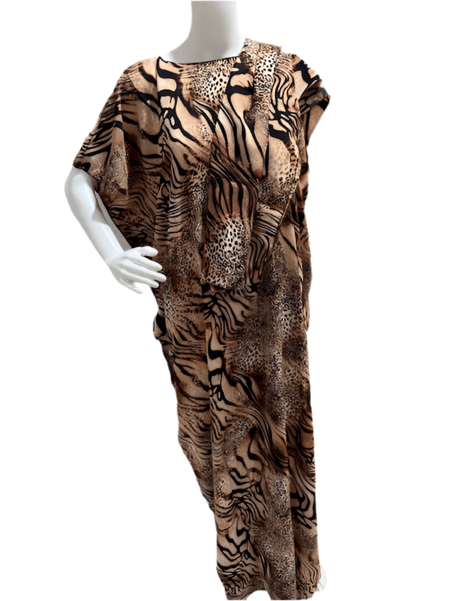 Women’s fashion print long dresses with scarf headbands ,dera - OMBA M&M COLLECTION LLC