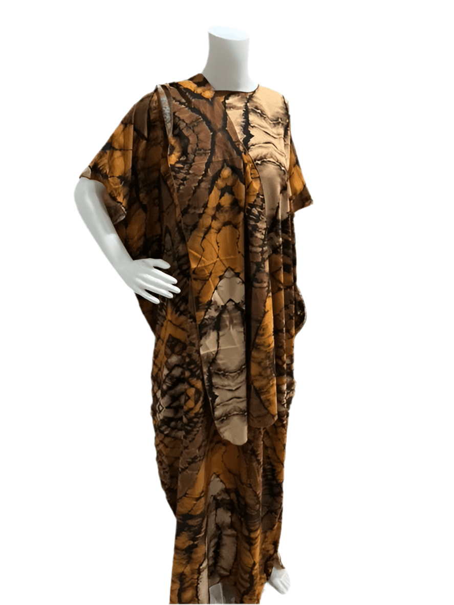 Women’s fashion print long dresses with scarf headbands ,dera - OMBA M&M COLLECTION LLC