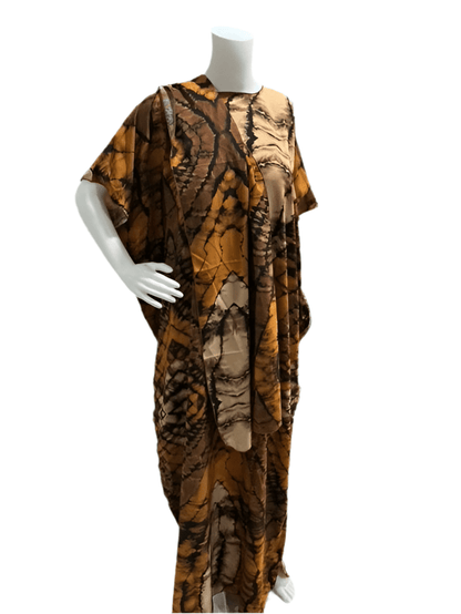 Women’s fashion print long dresses with scarf headbands ,dera - OMBA M&M COLLECTION LLC