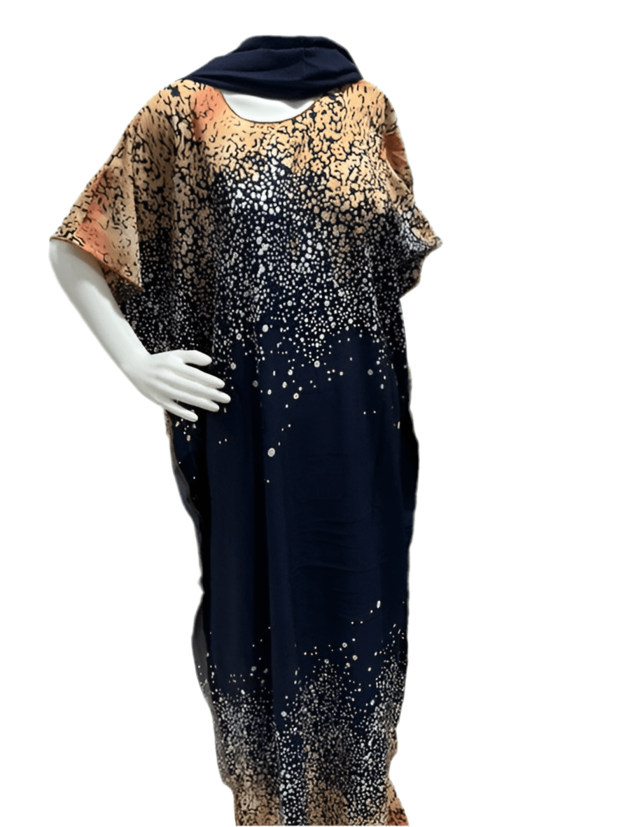 Women’s fashion print long dresses with scarf headbands ,dera - OMBA M&M COLLECTION LLC
