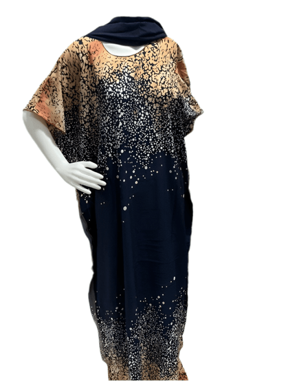 Women’s fashion print long dresses with scarf headbands ,dera - OMBA M&M COLLECTION LLC
