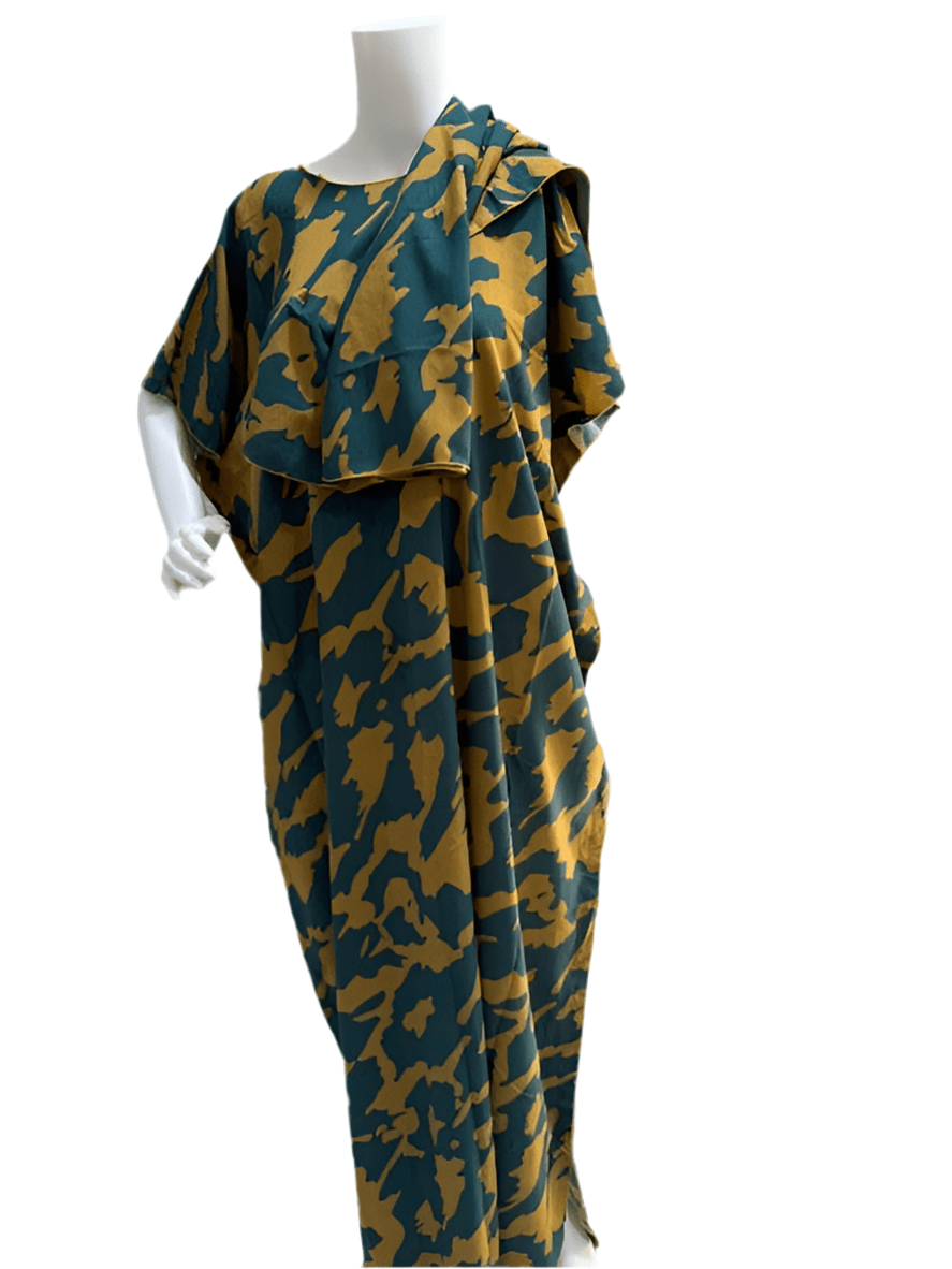Women’s fashion print long dresses with scarf headbands ,dera - OMBA M&M COLLECTION LLC