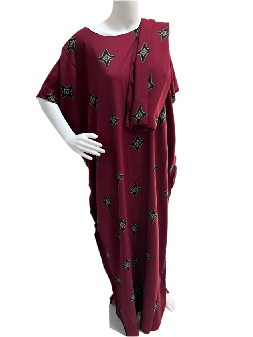 Women’s fashion print long dresses with scarf headbands ,dera - OMBA M&M COLLECTION LLC