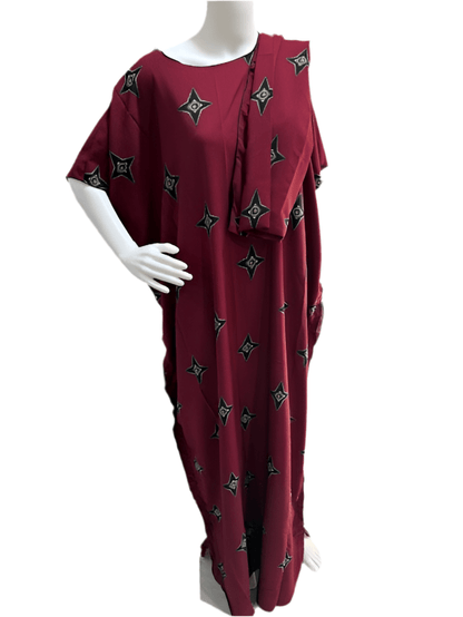 Women’s fashion print long dresses with scarf headbands ,dera - OMBA M&M COLLECTION LLC