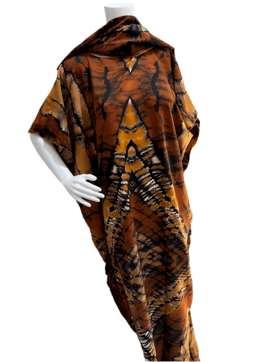 Women’s fashion print long dresses with scarf headbands ,dera - OMBA M&M COLLECTION LLC